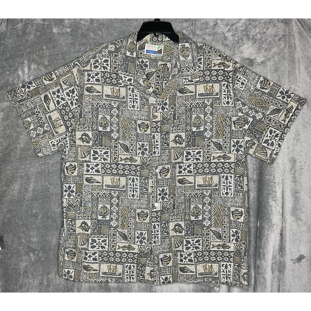 Makapuu Sportswear Mens 3XL Hawaiian Shirt Aloha Tribal Made In Hawaii USA